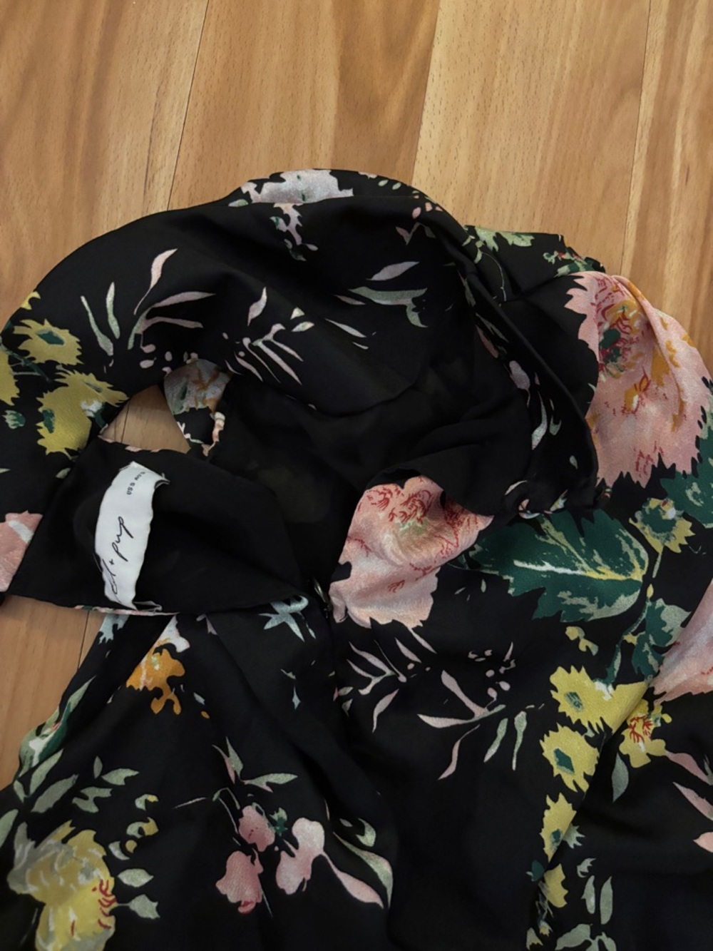 NW Petal & Pup Nordstrom ANABELLE Black Floral Satin Midi Dress size S - Picture 8 of 8